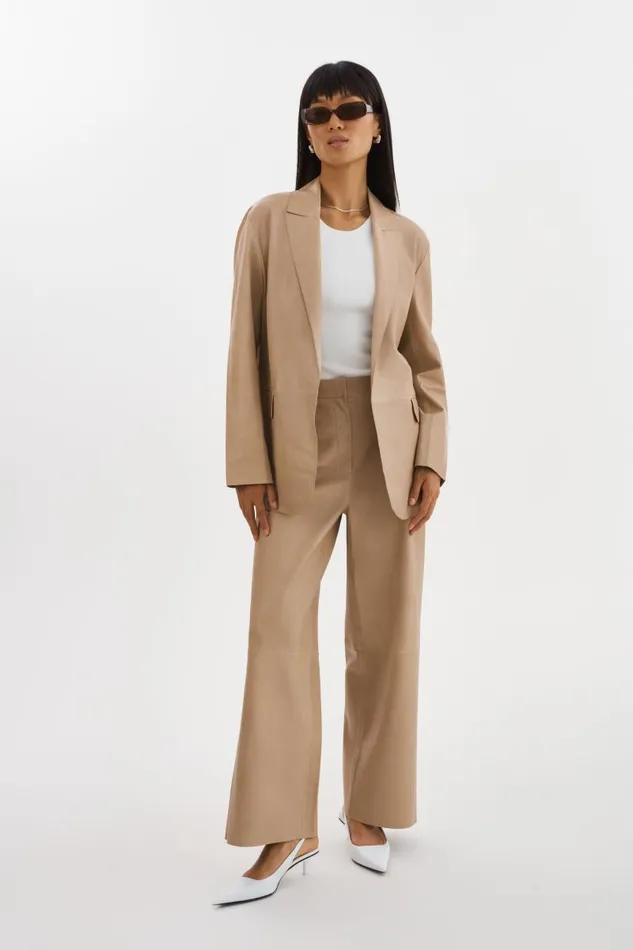 Women QUIRINA Leather Blazer Beige LAMARQUE Blazers Women QUIRINA Leather Blazer Beige LAMARQUE Blazers