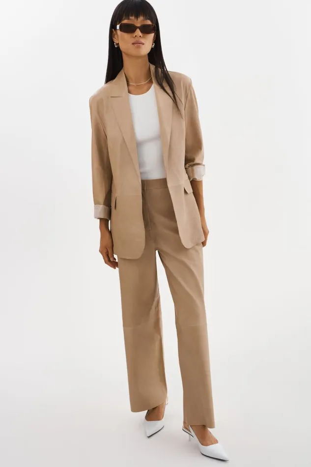 Women QUIRINA Leather Blazer Beige LAMARQUE Blazers Women QUIRINA Leather Blazer Beige LAMARQUE Blazers
