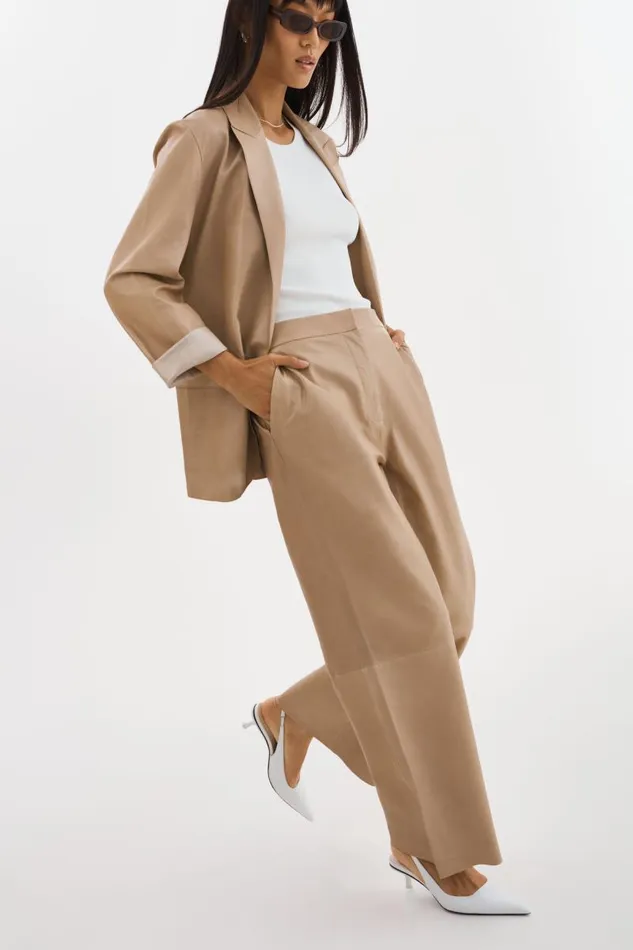 Women QUIRINA Leather Blazer Beige LAMARQUE Blazers Women QUIRINA Leather Blazer Beige LAMARQUE Blazers