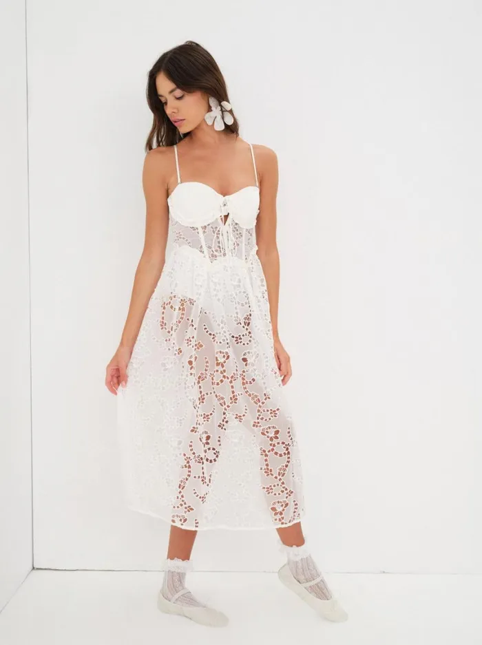 Women Romi Midi Dress White For Love and Lemons Dresses