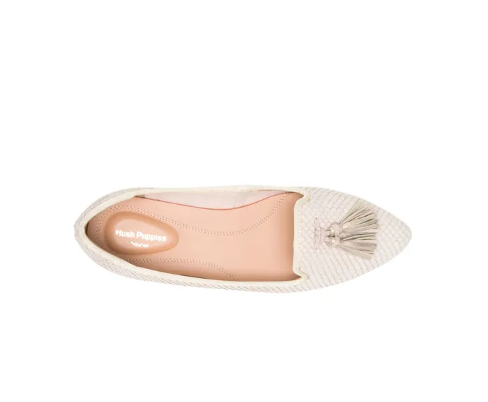Women Sadie Tassel SlipOn Eggnog Cobra Leather Flats and SlipOns Hush Puppies