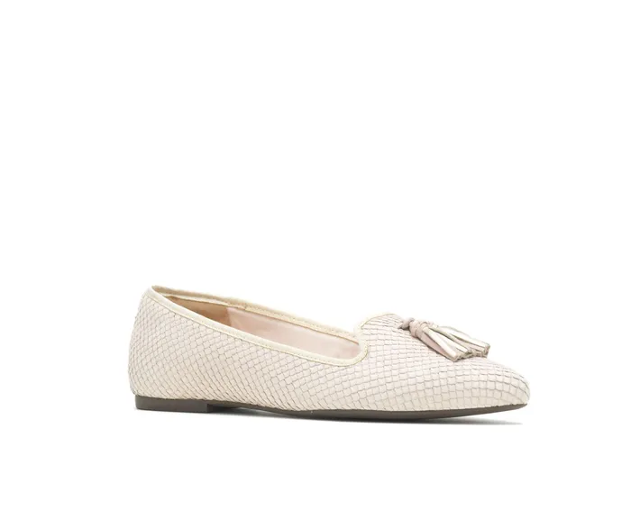 Women Sadie Tassel SlipOn Eggnog Cobra Leather Flats and SlipOns Hush Puppies
