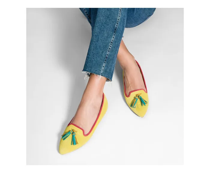 Women Sadie Tassel SlipOn Eggnog Cobra Leather Flats and SlipOns Hush Puppies