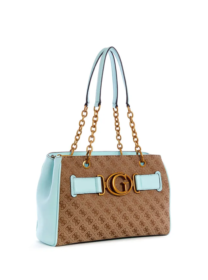 Women Satchel GUESS Brown Blue Aviana Luxury Satchel