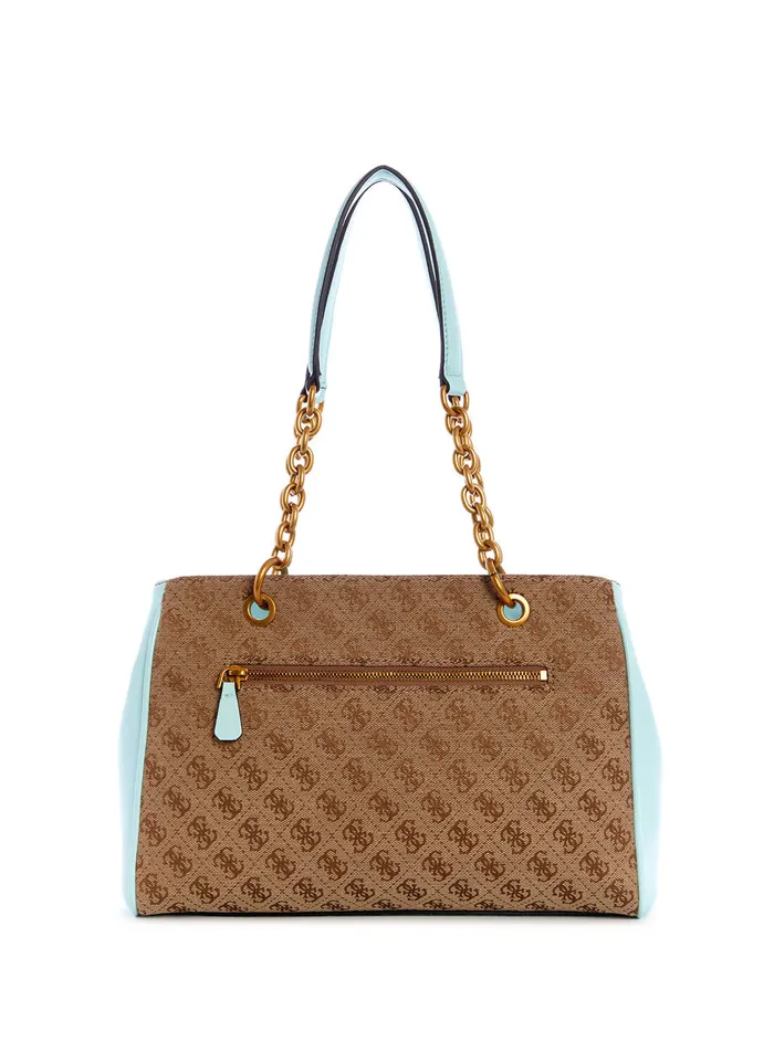 Women Satchel GUESS Brown Blue Aviana Luxury Satchel