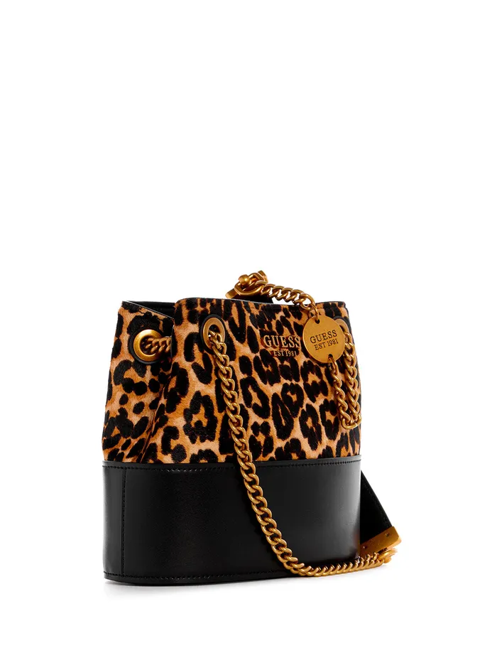 Women Satchel GUESS Leopard Iseline Bucket Bag Women Satchel GUESS Leopard Iseline Bucket Bag