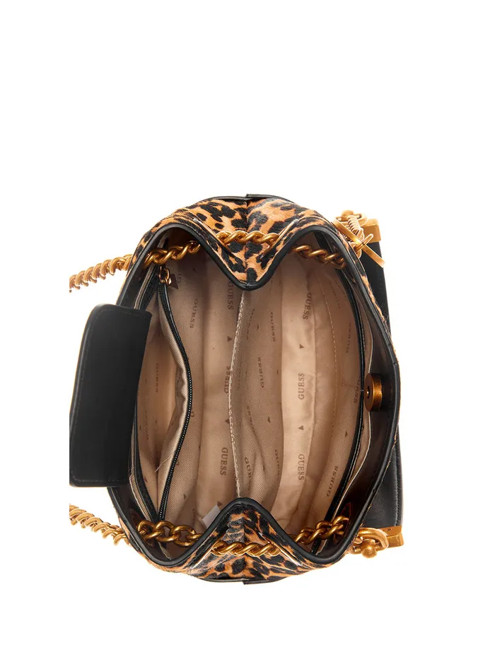 Women Satchel GUESS Leopard Iseline Bucket Bag Women Satchel GUESS Leopard Iseline Bucket Bag