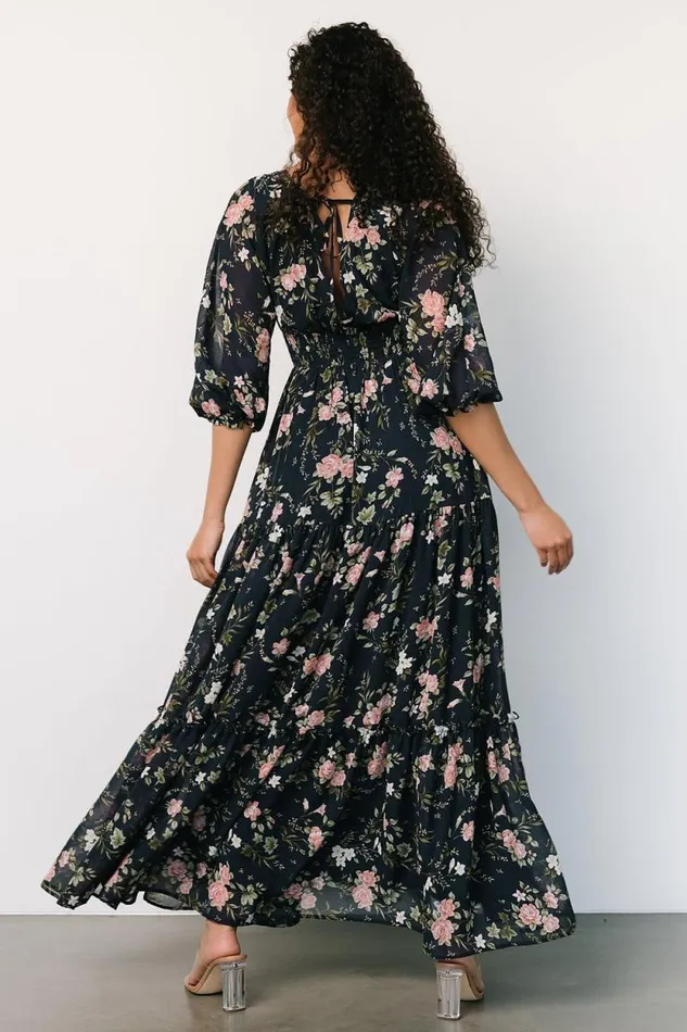 Women Sawyer Tiered Maxi Dress Navy Pink Baltic Born Maxi Dresses
