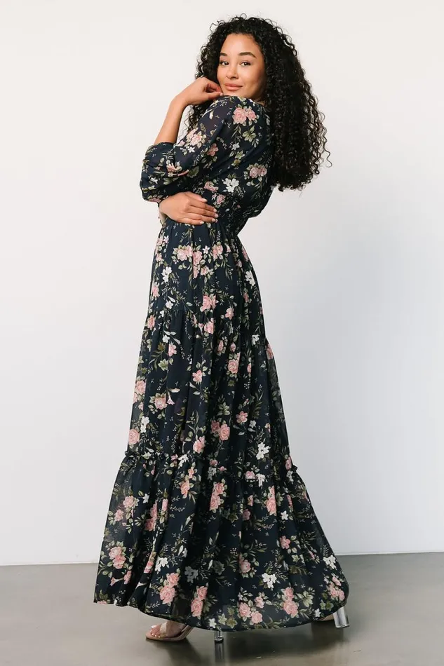 Women Sawyer Tiered Maxi Dress Navy Pink Baltic Born Maxi Dresses