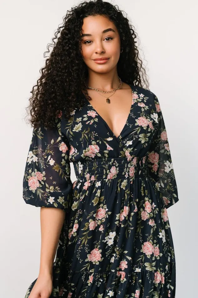 Women Sawyer Tiered Maxi Dress Navy Pink Baltic Born Maxi Dresses