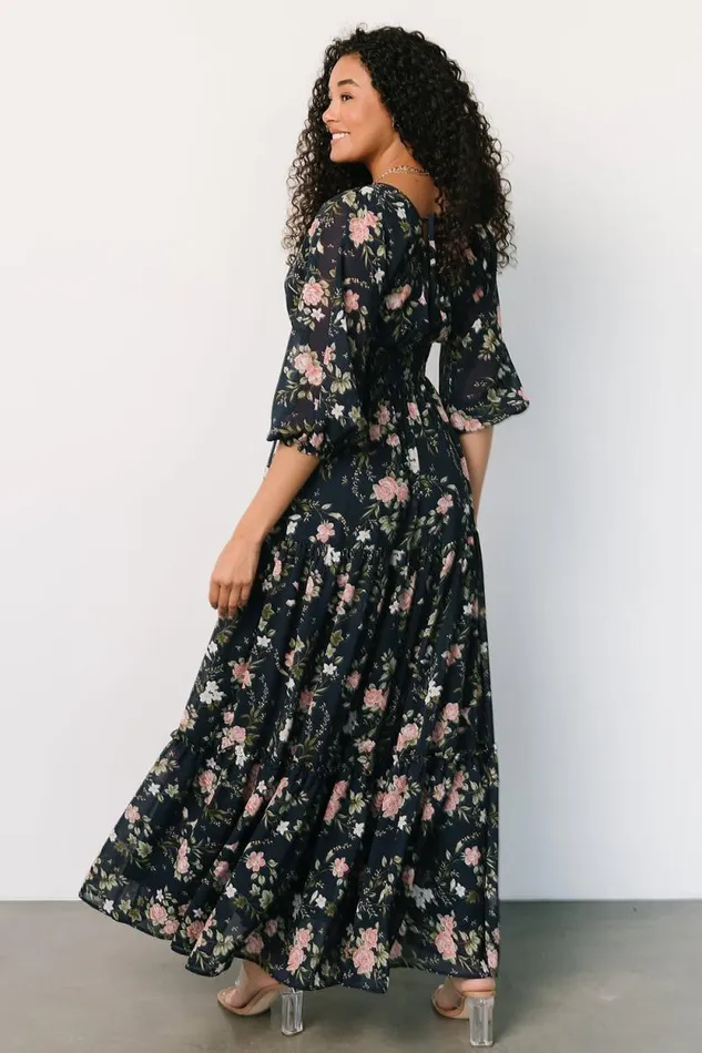 Women Sawyer Tiered Maxi Dress Navy Pink Baltic Born Maxi Dresses