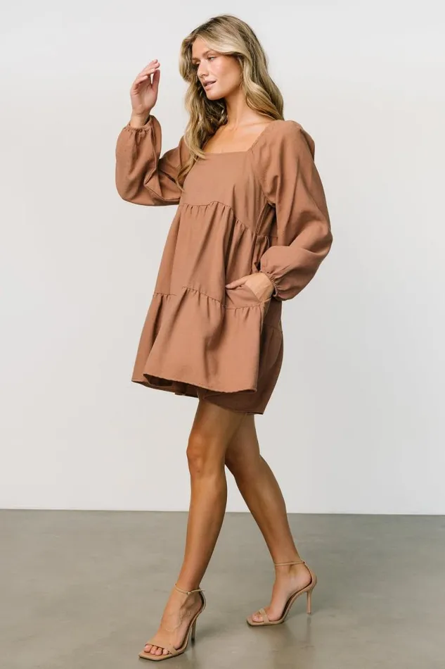 Women Selena Tiered Mini Dress Dusty Mauve Baltic Born Short Dresses Women Selena Tiered Mini Dress Dusty Mauve Baltic Born Short Dresses