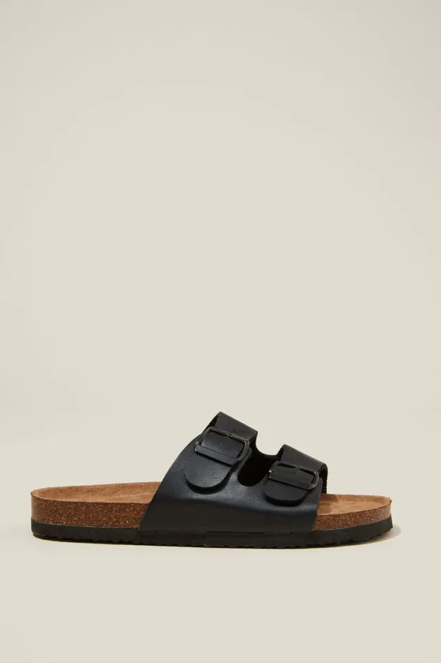 Women Shoes and Slippers Cotton On Rex Double Buckle Slide Black Nubuck