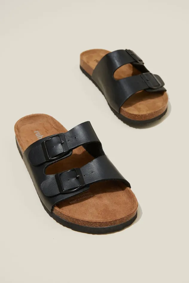 Women Shoes and Slippers Cotton On Rex Double Buckle Slide Black Nubuck