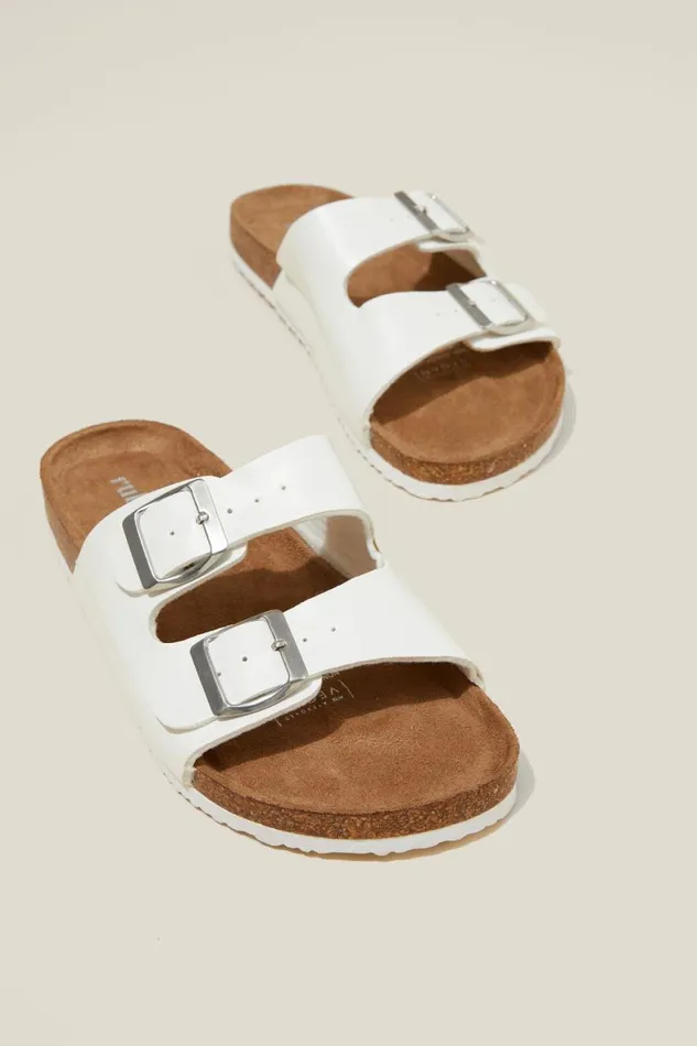 Women Shoes and Slippers Cotton On Rex Double Buckle Slide White Texture
