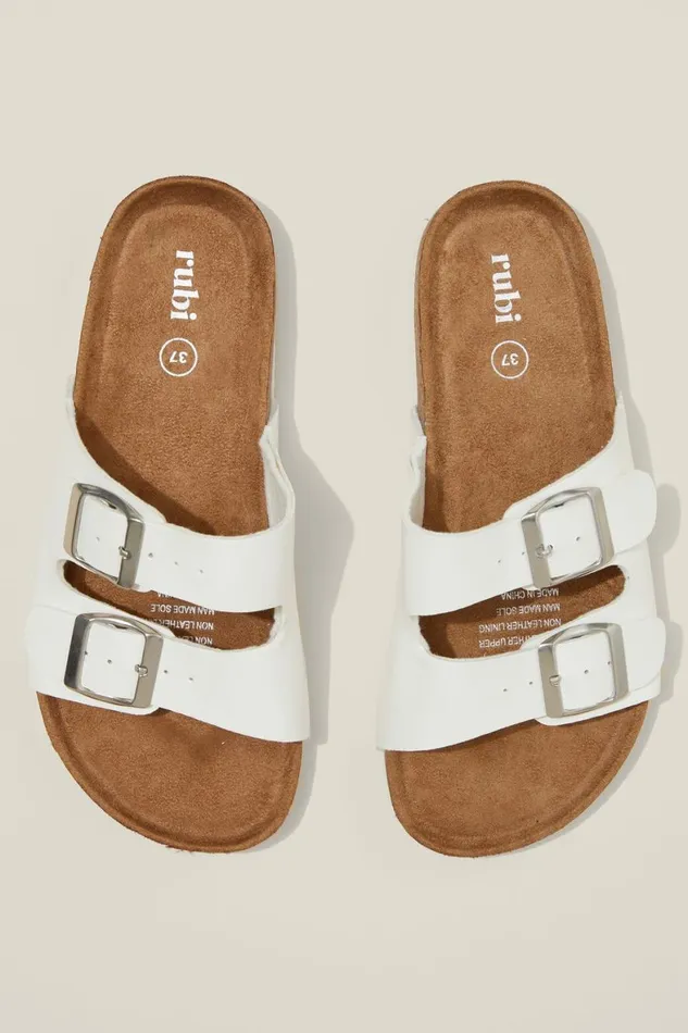 Women Shoes and Slippers Cotton On Rex Double Buckle Slide White Texture