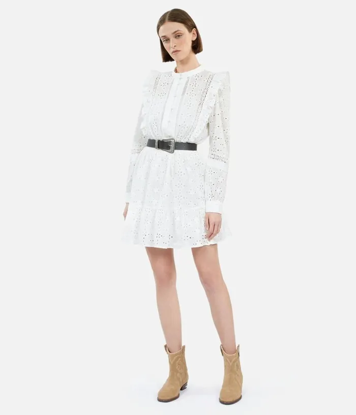 Women Short White Dress In English Embroidery THE KOOPLES Dresses and Jumpsuits
