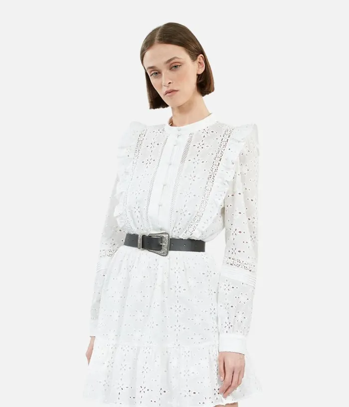 Women Short White Dress In English Embroidery THE KOOPLES Dresses and Jumpsuits