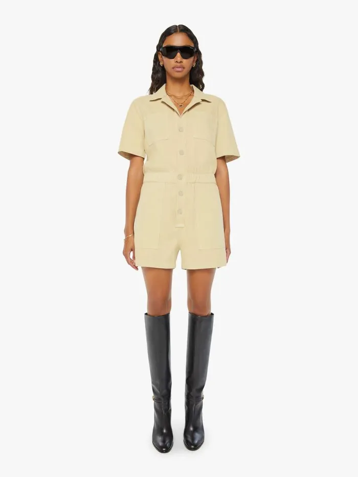 Women Shorts Mother Denim The Patch Springy Romper Brown