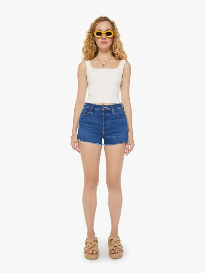 Women Shorts Mother Denim The Tomcat Kick Fray Short Blue