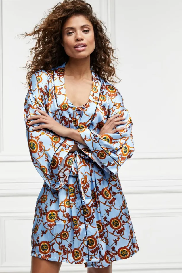 Women Silk Dressing Gown Sky Blue Holland Cooper Sleepwear Women Silk Dressing Gown Sky Blue Holland Cooper Sleepwear