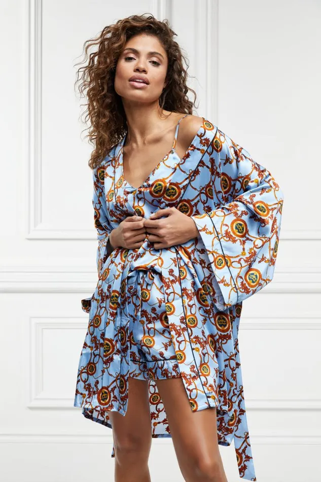 Women Silk Dressing Gown Sky Blue Holland Cooper Sleepwear Women Silk Dressing Gown Sky Blue Holland Cooper Sleepwear