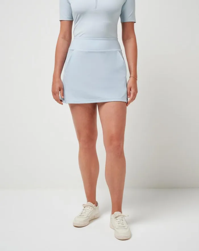 Women Skorts TravisMathew GAME SET MATCH MOVEKNIT SKORT Heather Baby Blue