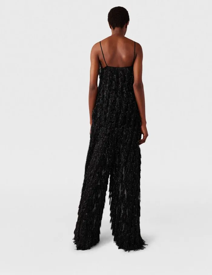 Women Sleeveless Glitter Tassel VNeck Top Black Glitter Stella McCartney Shirts And Tops