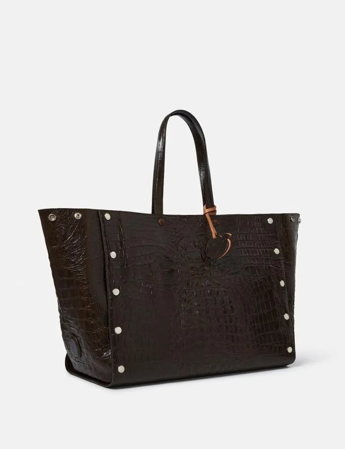 Women Stella Studs Large CrocEmbossed Tote Bag Coffee Brown Stella McCartney Shoulder Bags Women Stella Studs Large CrocEmbossed Tote Bag Coffee Brown Stella McCartney Shoulder Bags