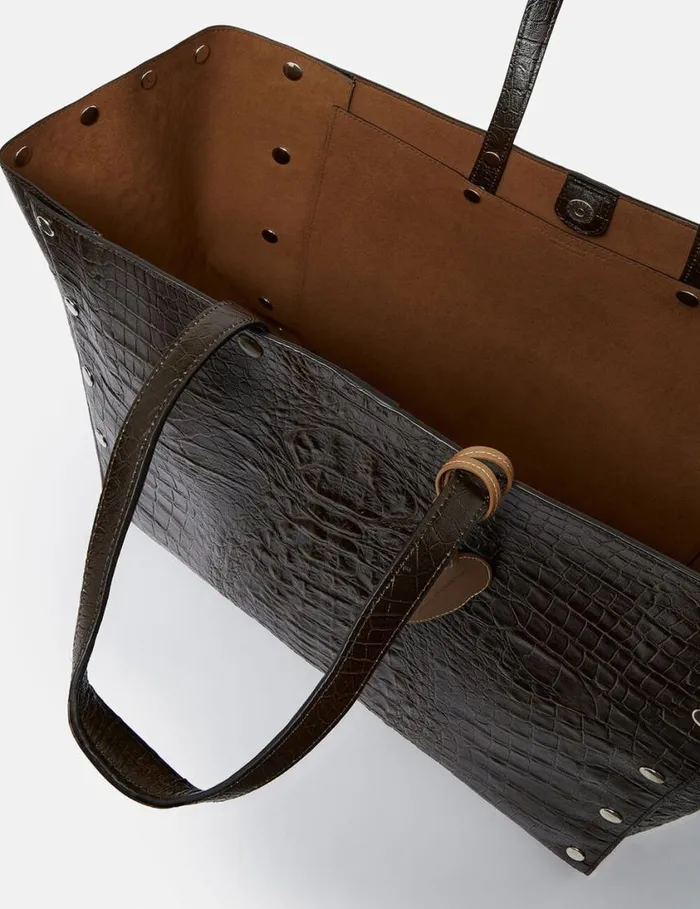Women Stella Studs Large CrocEmbossed Tote Bag Coffee Brown Stella McCartney Shoulder Bags Women Stella Studs Large CrocEmbossed Tote Bag Coffee Brown Stella McCartney Shoulder Bags