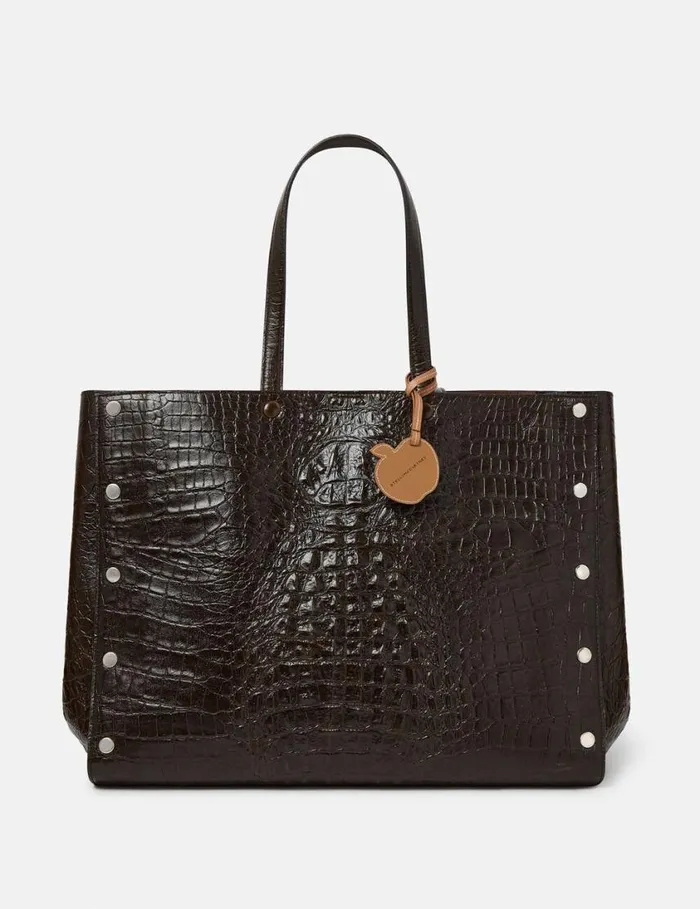 Women Stella Studs Large CrocEmbossed Tote Bag Coffee Brown Stella McCartney Shoulder Bags Women Stella Studs Large CrocEmbossed Tote Bag Coffee Brown Stella McCartney Shoulder Bags