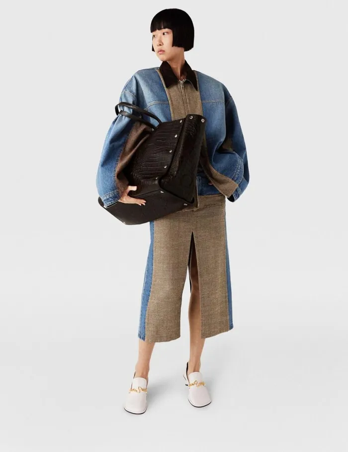 Women Stella Studs Large CrocEmbossed Tote Bag Coffee Brown Stella McCartney Shoulder Bags Women Stella Studs Large CrocEmbossed Tote Bag Coffee Brown Stella McCartney Shoulder Bags