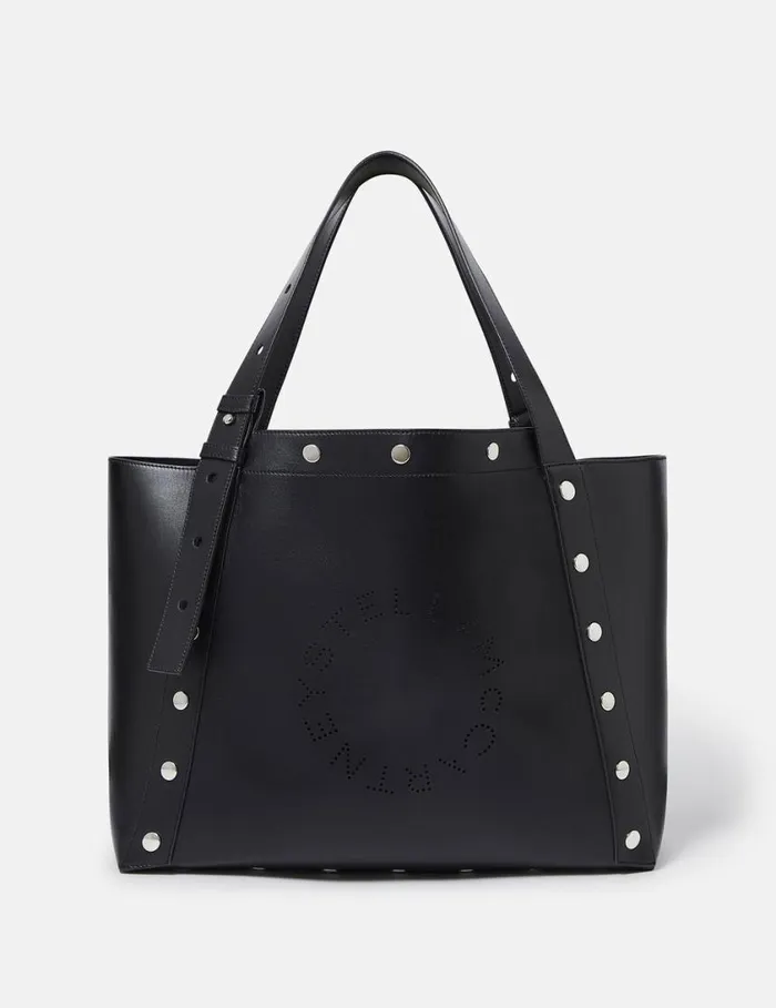 Women Stella Studs Large Tote Bag Pitch Black Stella McCartney Logo Bag