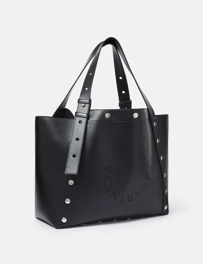 Women Stella Studs Large Tote Bag Pitch Black Stella McCartney Logo Bag