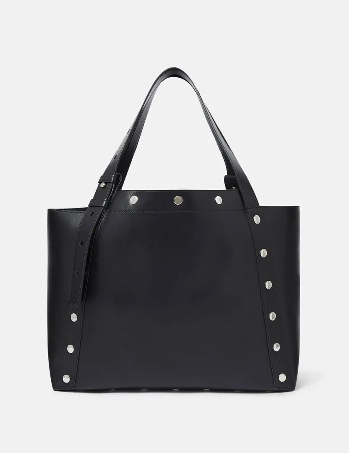 Women Stella Studs Large Tote Bag Pitch Black Stella McCartney Logo Bag