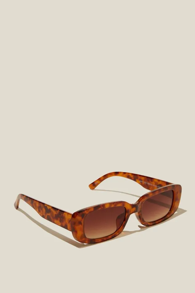 Women Sunglasses Cotton On Abby Rectangle Sunglasses Sepia Tort