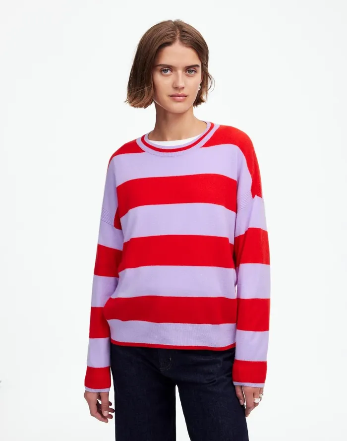 Women Sweaters Madewell Cashmere Relaxed Crewneck Sweater Hthr Cherry Stripe