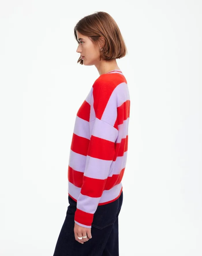 Women Sweaters Madewell Cashmere Relaxed Crewneck Sweater Hthr Cherry Stripe