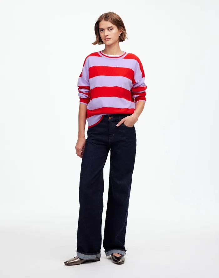 Women Sweaters Madewell Cashmere Relaxed Crewneck Sweater Hthr Cherry Stripe