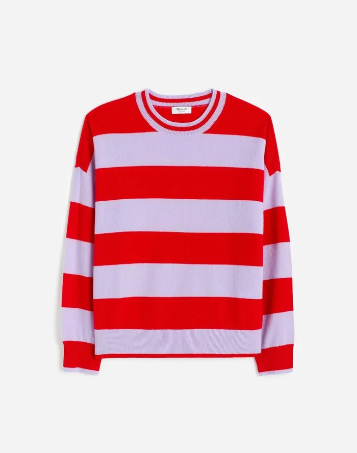 Women Sweaters Madewell Cashmere Relaxed Crewneck Sweater Hthr Cherry Stripe