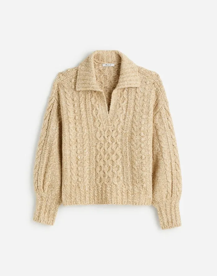 Women Sweaters Madewell CottonMerino Wool Blend CableKnit Sweater Sand