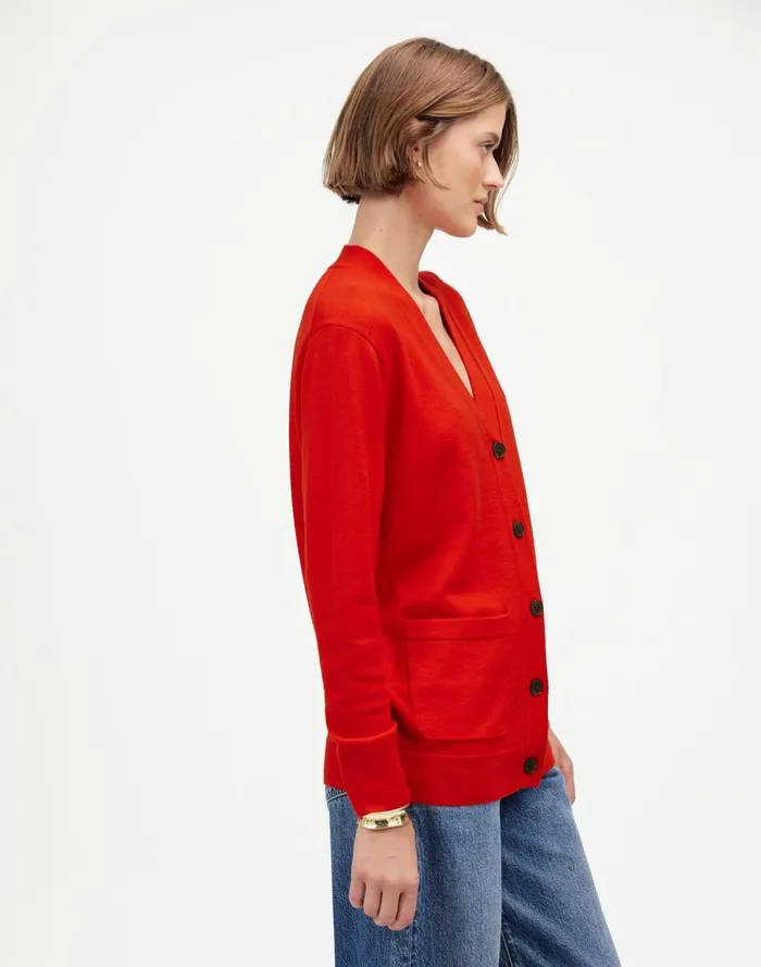 Women Sweaters Madewell Merino Wool Boyfriend Cardigan Bright Cherry