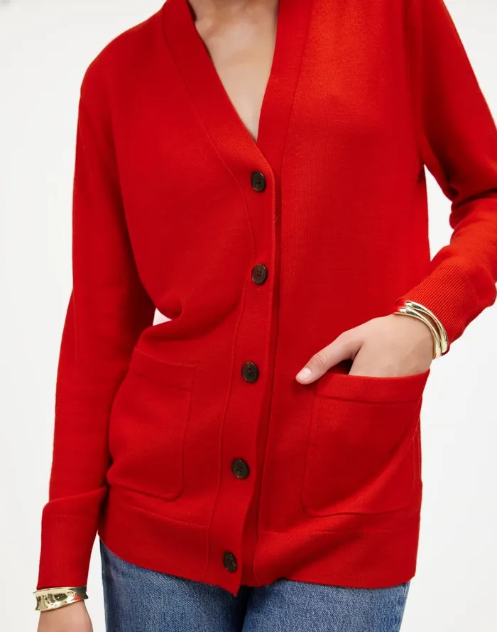 Women Sweaters Madewell Merino Wool Boyfriend Cardigan Bright Cherry