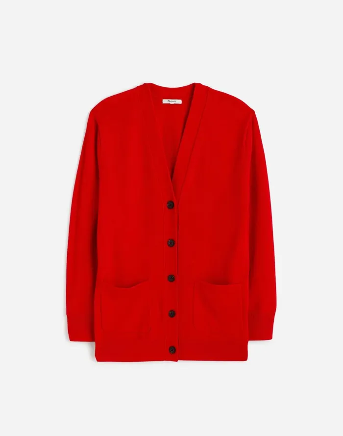 Women Sweaters Madewell Merino Wool Boyfriend Cardigan Bright Cherry