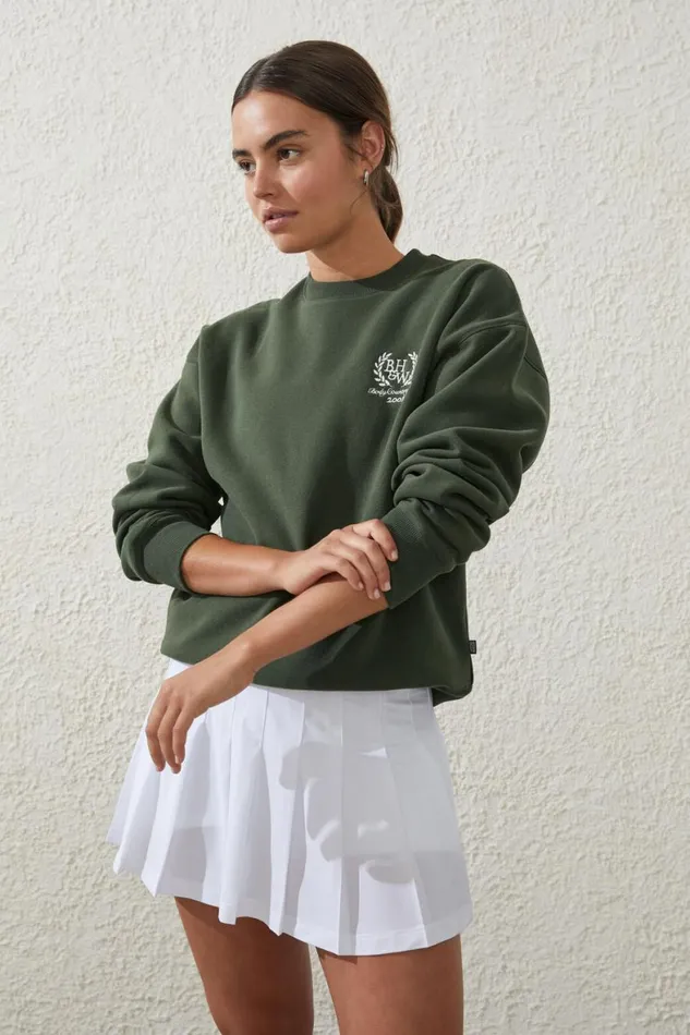 Women Sweats and Hoodies Cotton On Plush Essential Graphic Crew Jumper Forest Greenbody Country Club