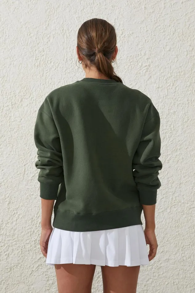 Women Sweats and Hoodies Cotton On Plush Essential Graphic Crew Jumper Forest Greenbody Country Club