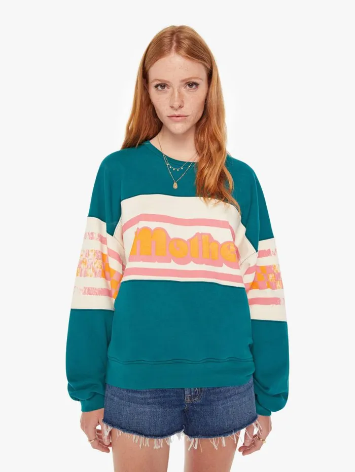 Women Sweatshirts Mother Denim The Banner Drop Square Green teal