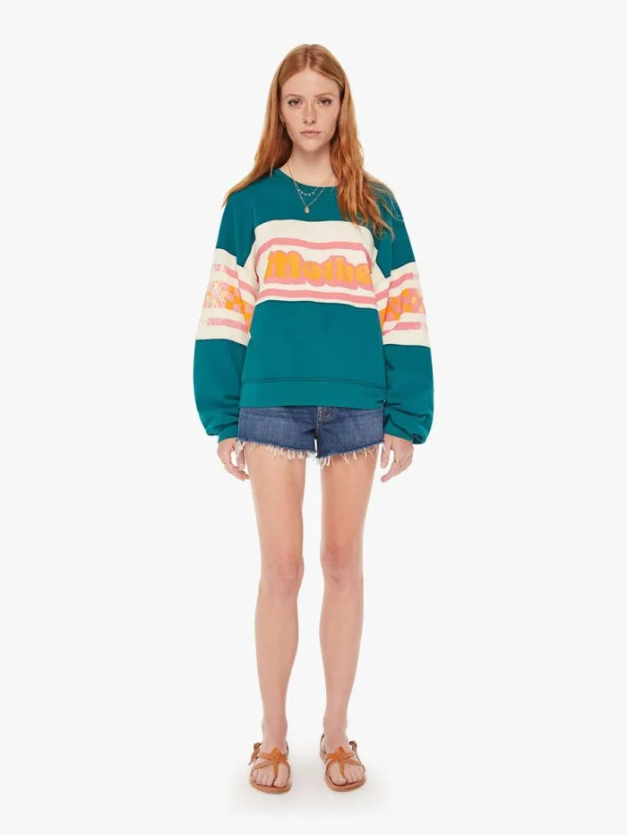 Women Sweatshirts Mother Denim The Banner Drop Square Green teal