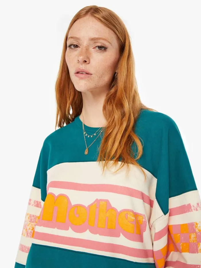 Women Sweatshirts Mother Denim The Banner Drop Square Green teal