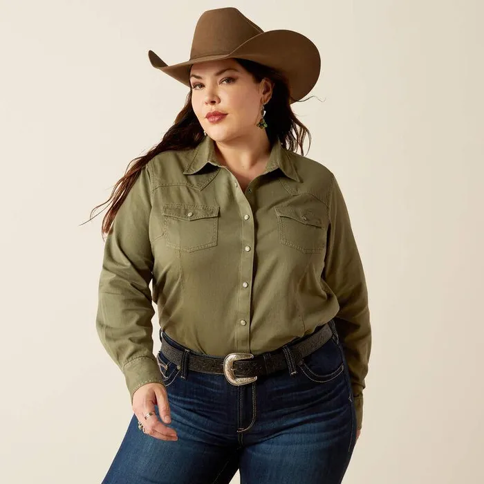Women TShirts and Tops Ariat Jurlington Snap Shirt Sea Spray